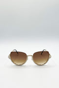 Upper Rimless Pearl Sunglasses in Gold Brown