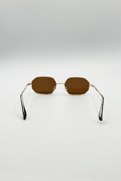 Oval Geometric Metal Frame Sunglasses in Gold Brown