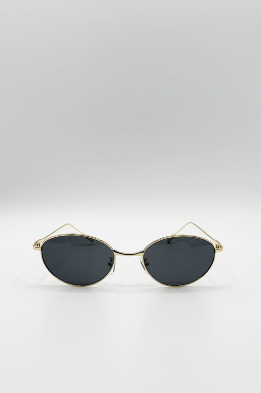Metal Oval Cat Eye Sunglasses In Black