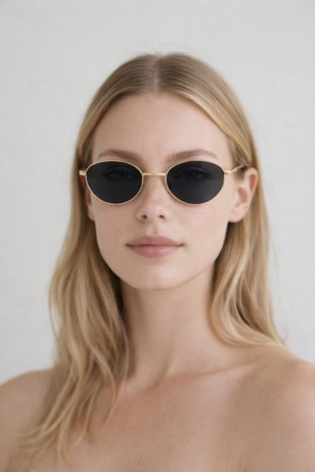 Metal Oval Cat Eye Sunglasses In Black