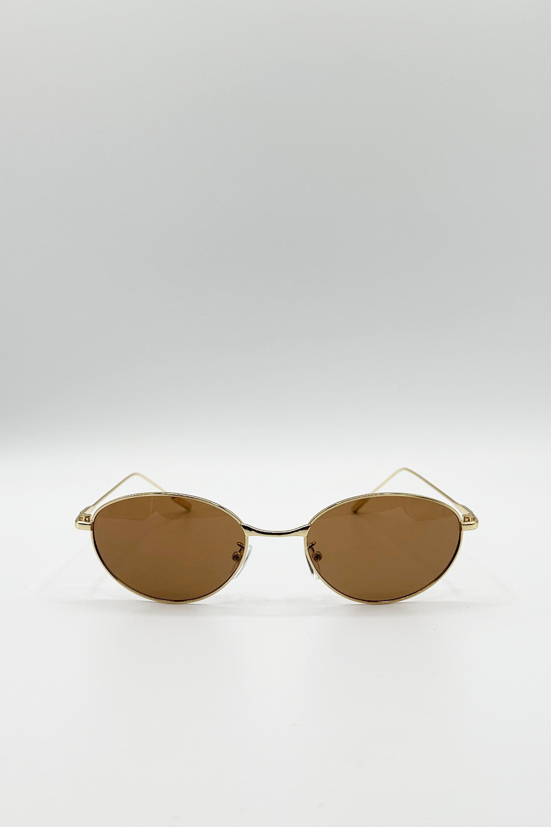 Metal Oval Cat Eye Sunglasses In Brown