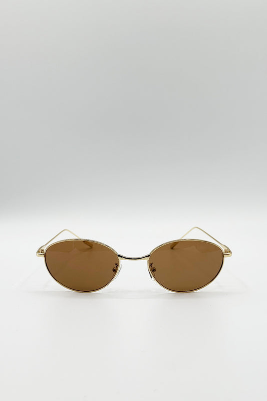 Metal Oval Cat Eye Sunglasses In Brown
