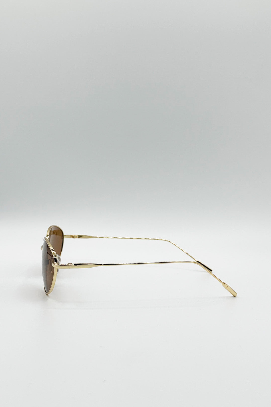 Metal Oval Cat Eye Sunglasses In Brown