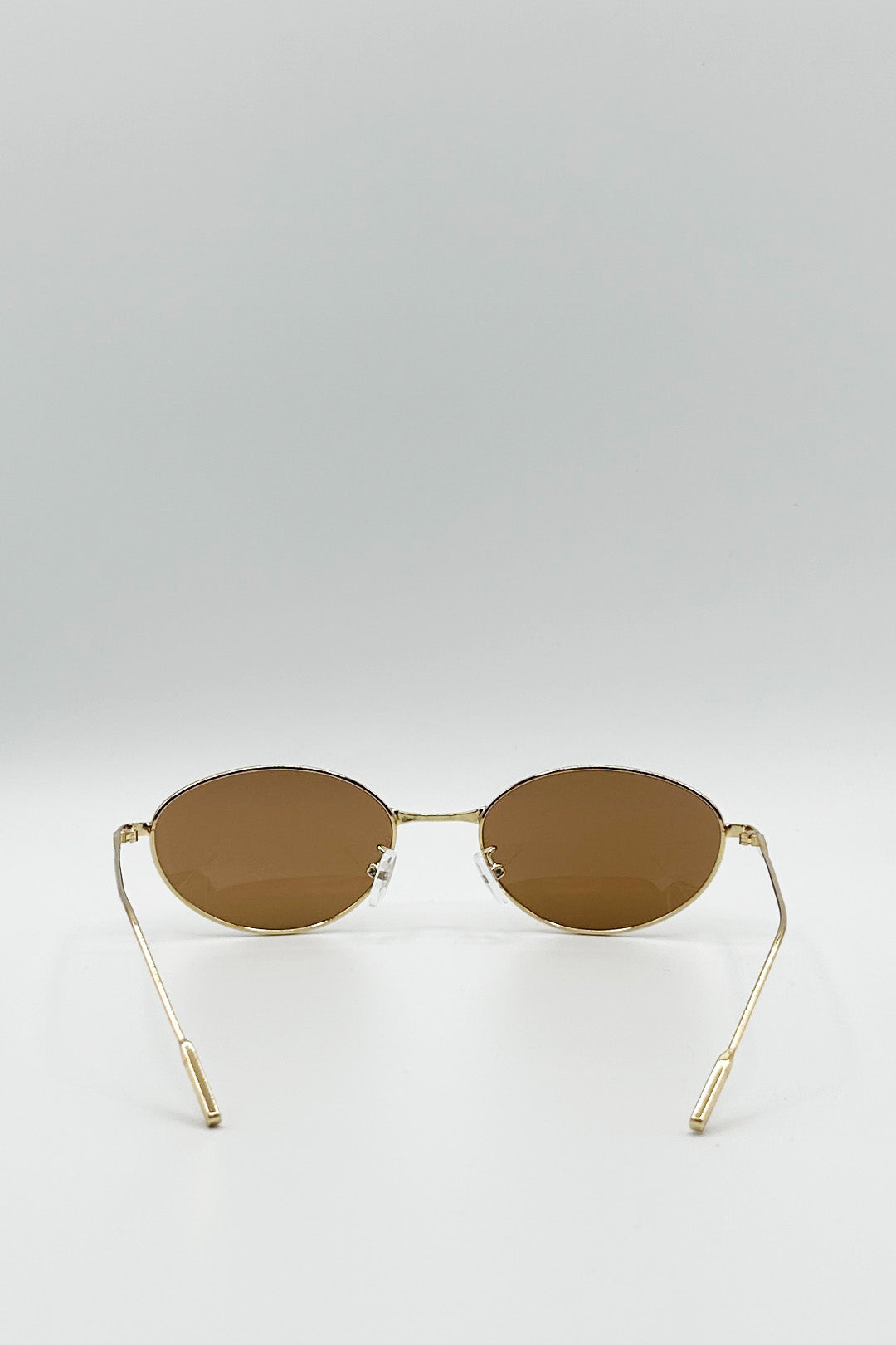 Metal Oval Cat Eye Sunglasses In Brown