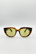 Round Stripe Cat Eye Sunglasses In Brown Yellow