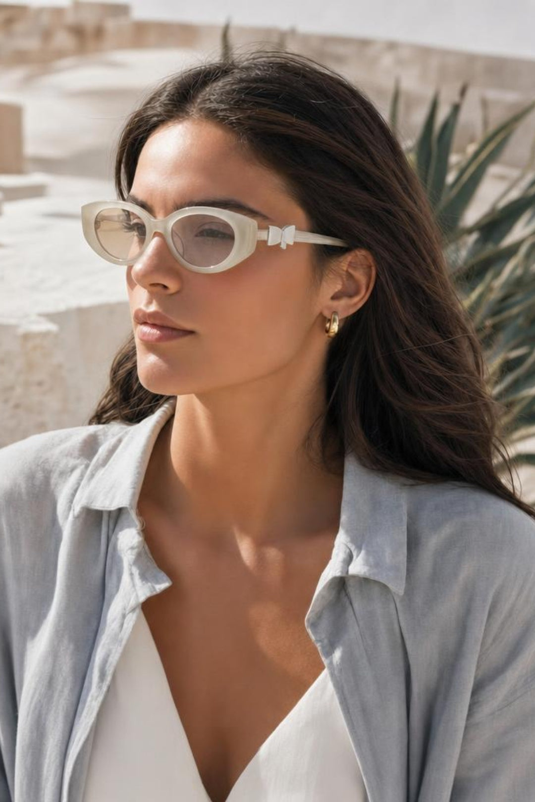 Bow Side Detail Sunglasses In Nude - Removeable Bow