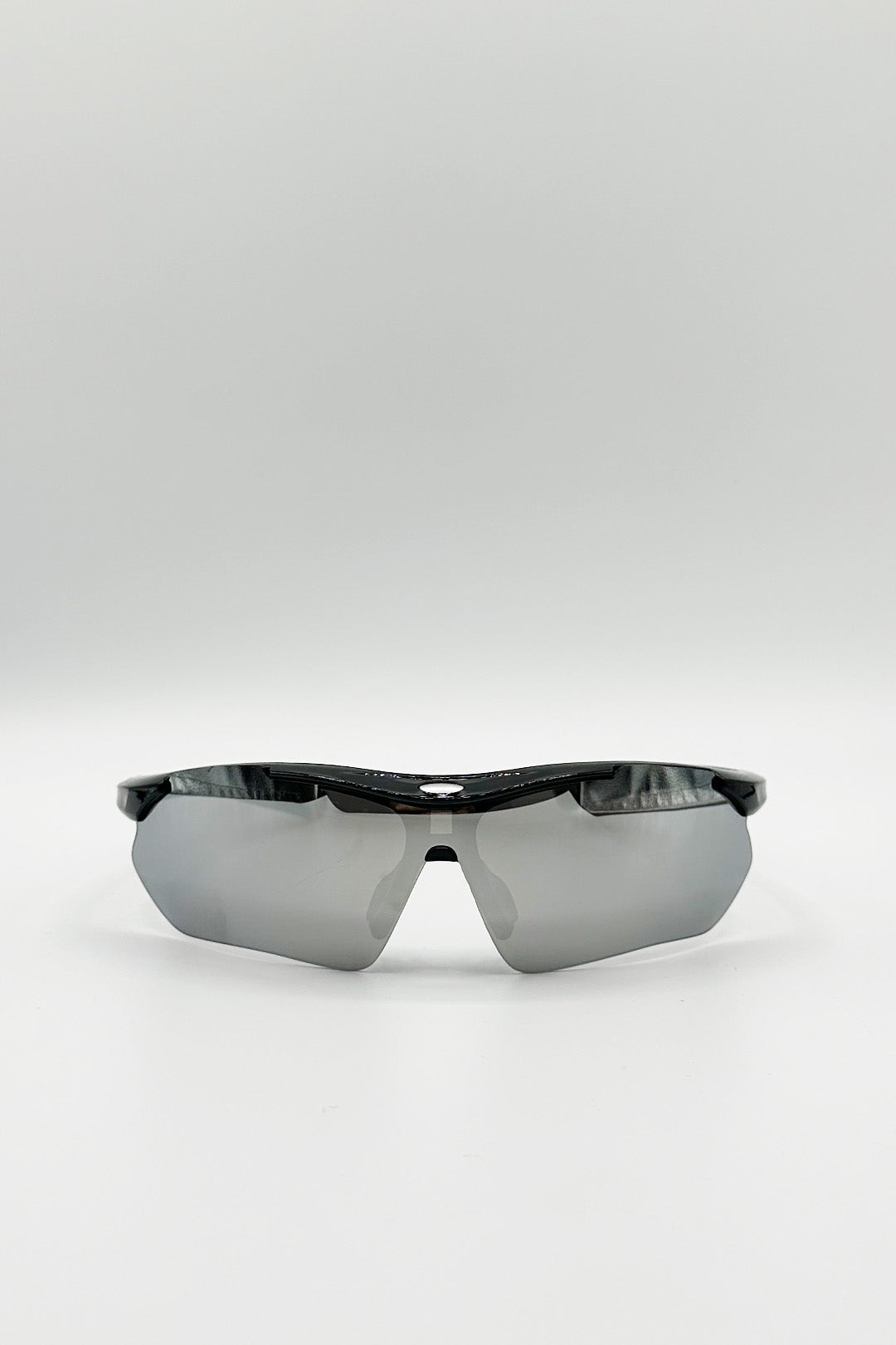 Outdoor Sports Racer Sunglasses in Black Silver Mirror