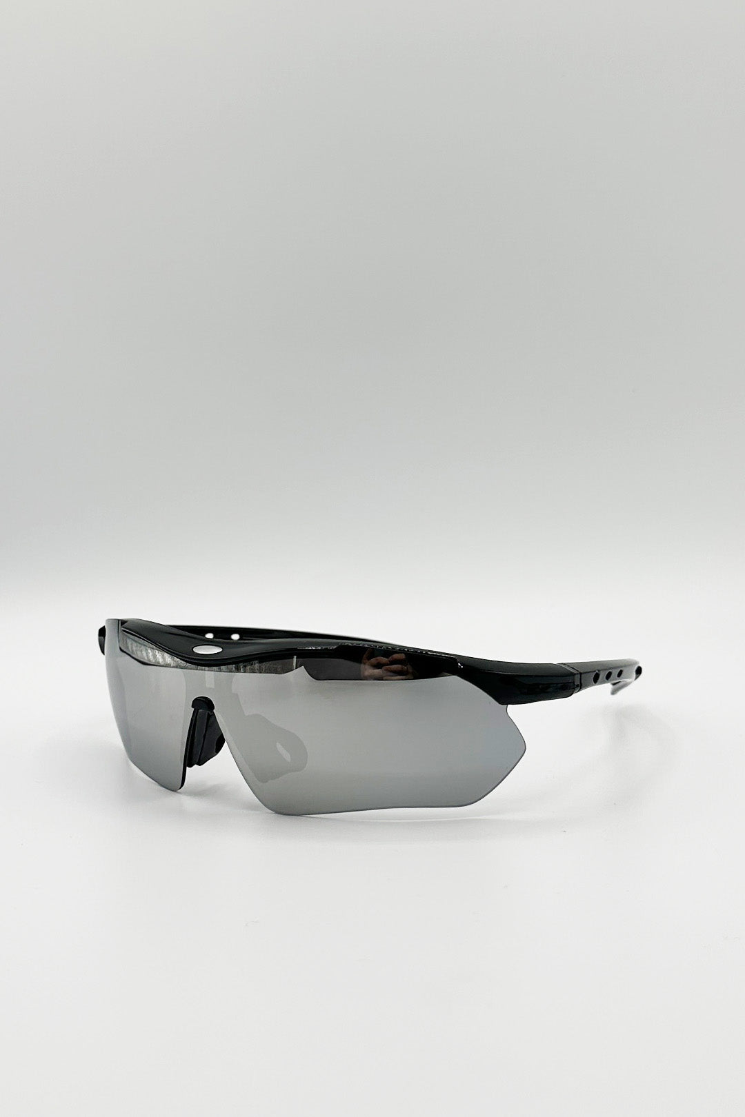 Outdoor Sports Racer Sunglasses in Black Silver Mirror