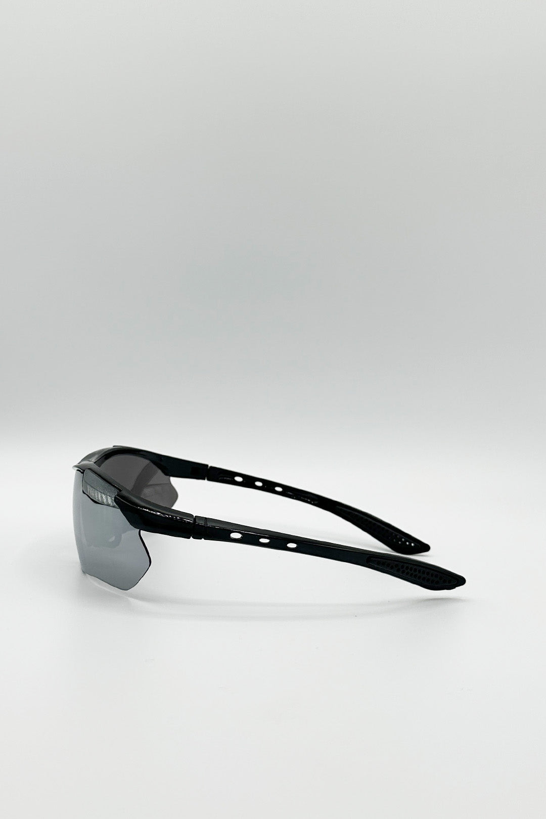 Outdoor Sports Racer Sunglasses in Black Silver Mirror