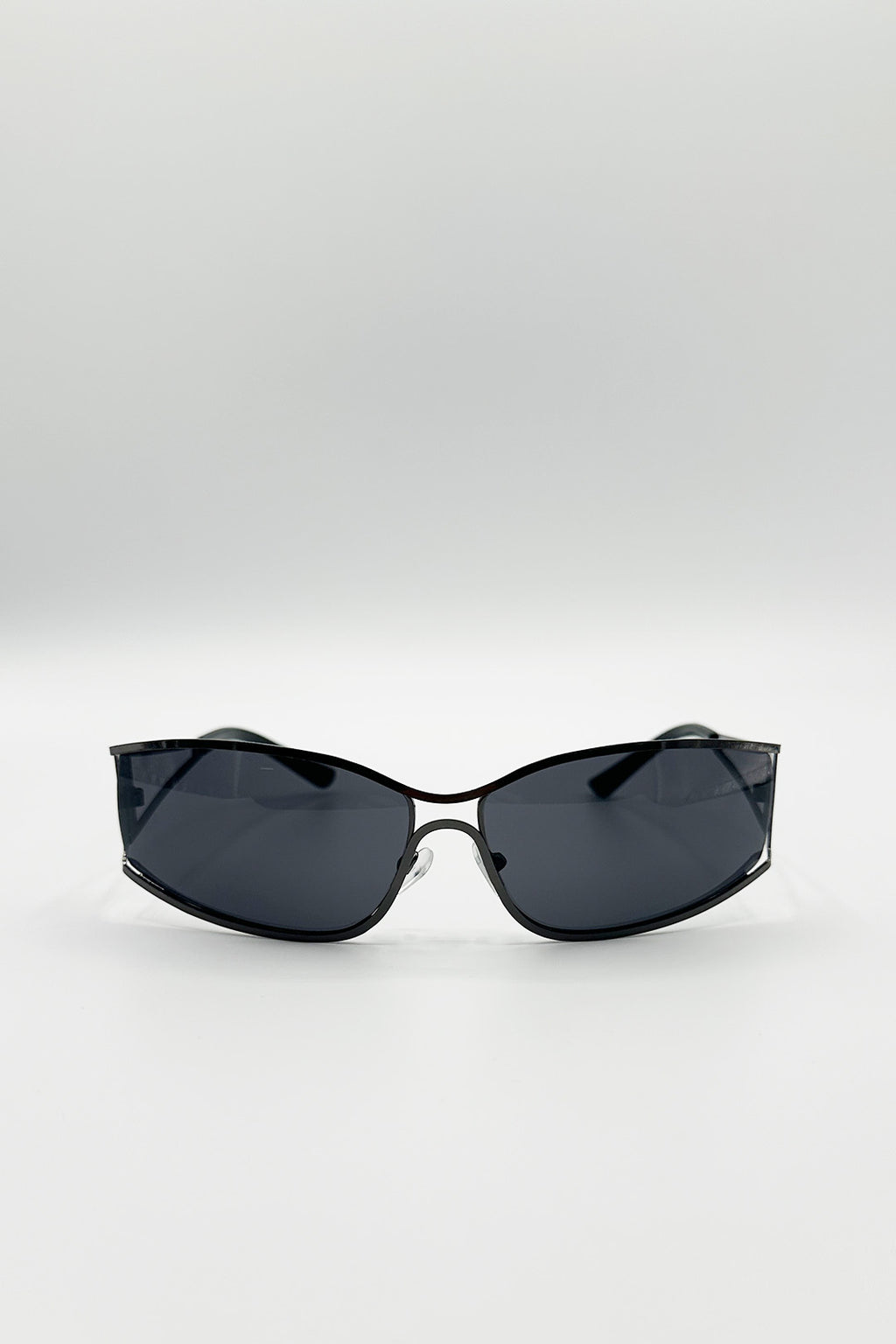 Retangle Wrap Around Metal Sunglasses In Gun Metal