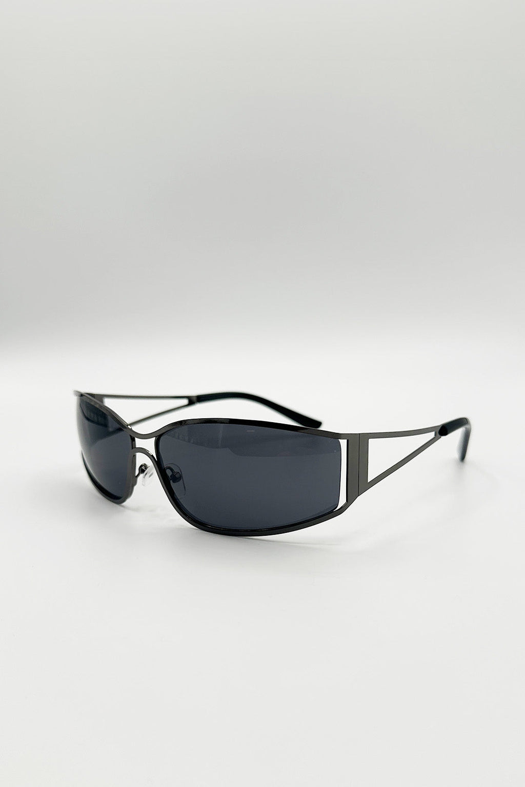 Retangle Wrap Around Metal Sunglasses In Gun Metal