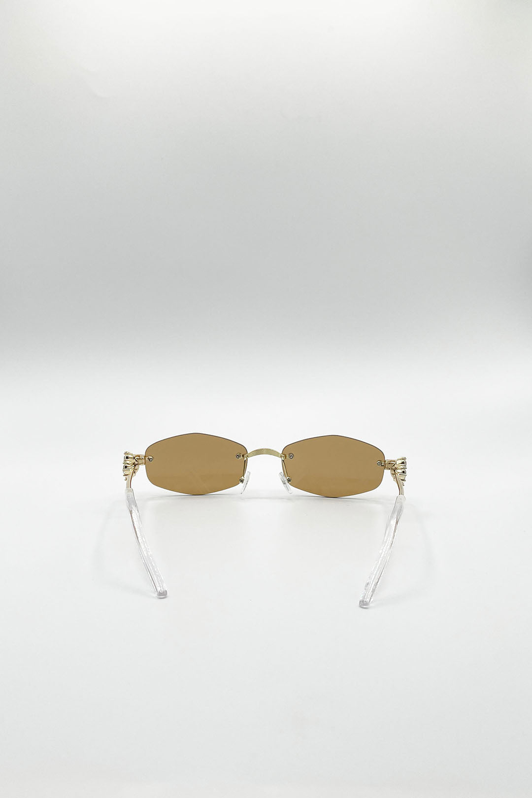 Rimless Oval Diamante Sunglasses In Brown