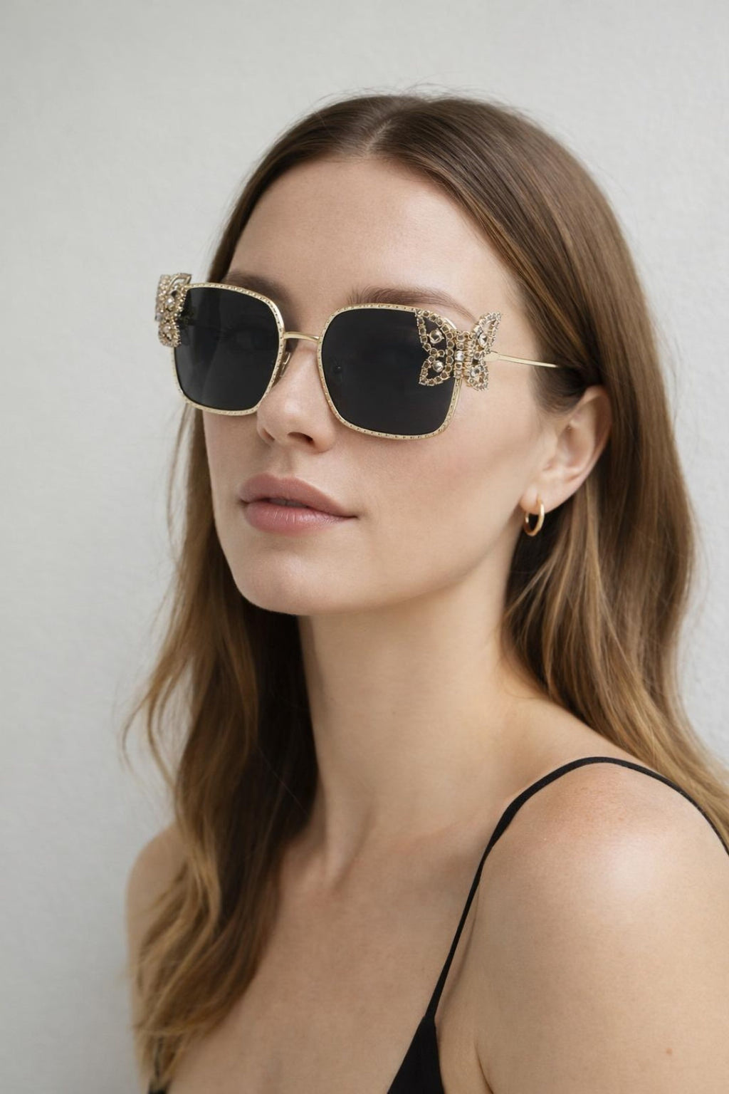 Square Shape_Oversized Diamante Detail Sunglasses In Black