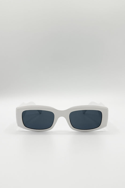 Chunky Rectangle Sunglasses with Wide Arms in White