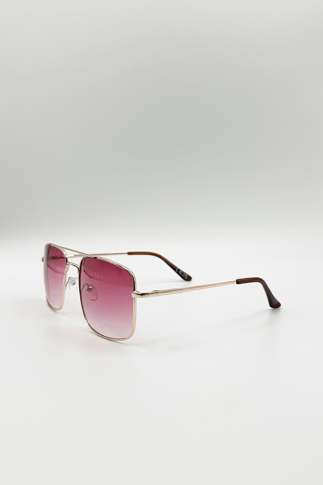 Metal Frame Square Aviator Sunglasses In Gold Pink