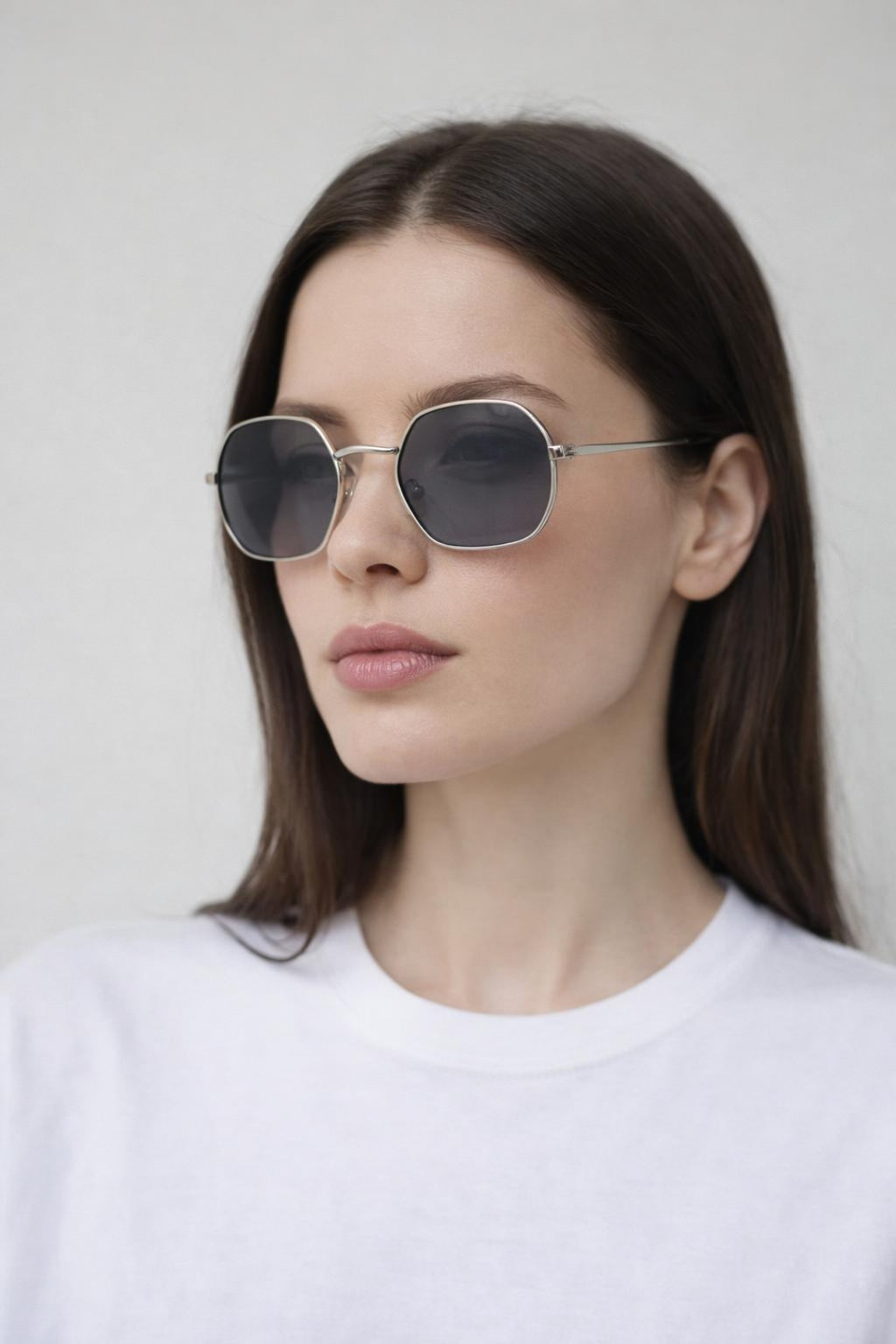 Metal Frame Hexagon Sunglasses In Silver Mirror