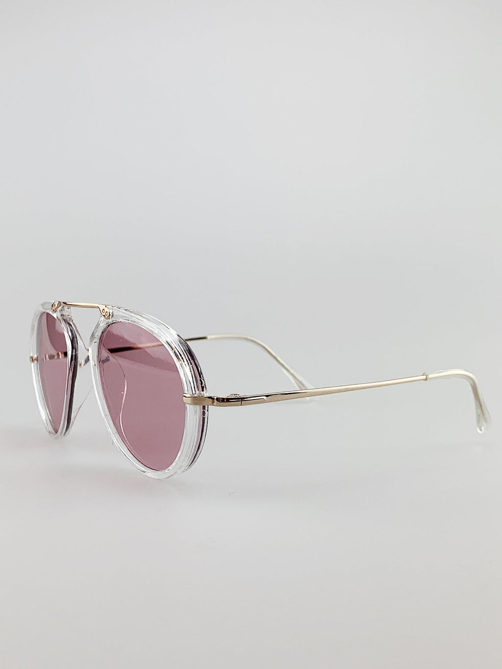 Clear Frame  Aviator Sunglasses with Pink Lenses