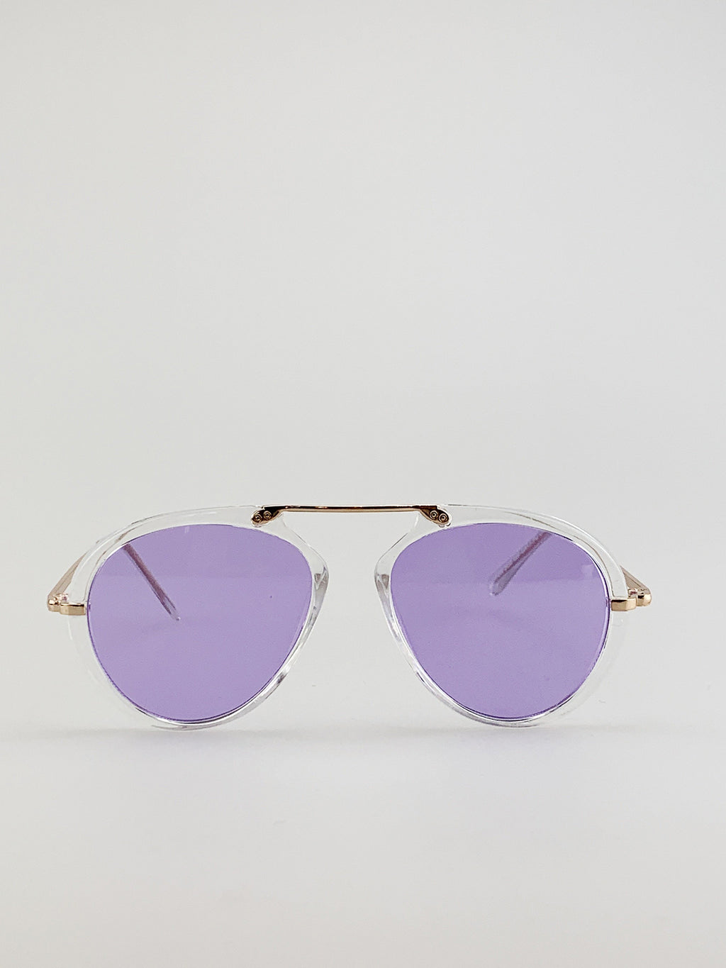 Clear Frame  Aviator Sunglasses with Purple Lenses