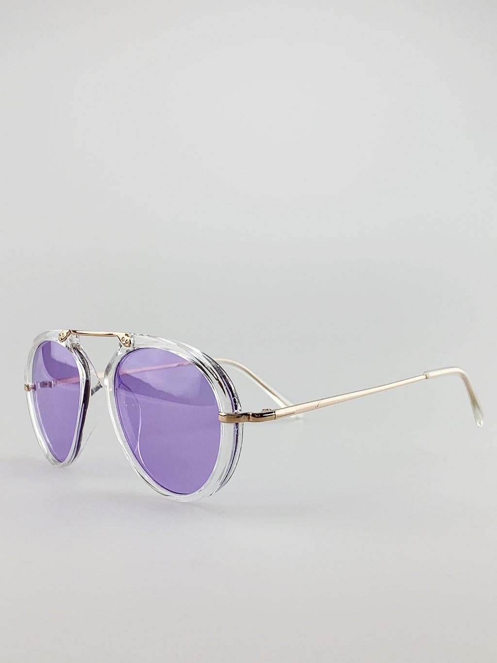 Clear Frame  Aviator Sunglasses with Purple Lenses