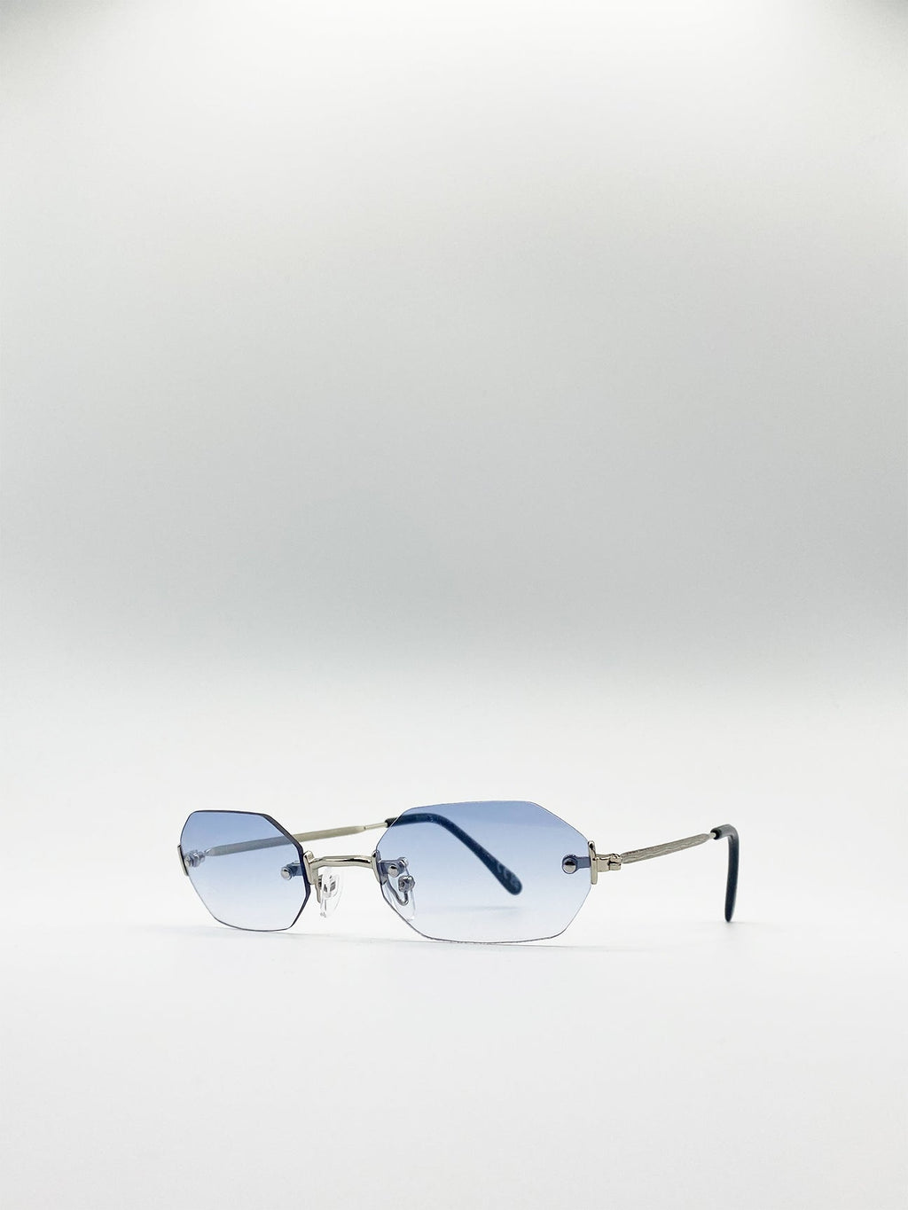 Rimless Hexagon Sunglasses In Silver Blue