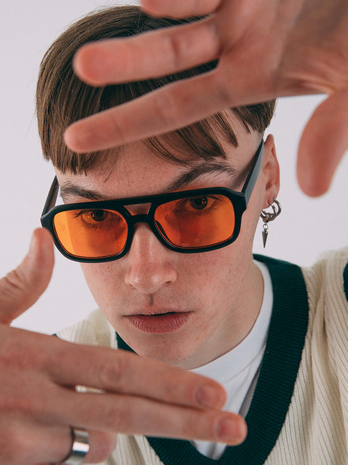 70'S Navigator Sunglasses In Black Orange