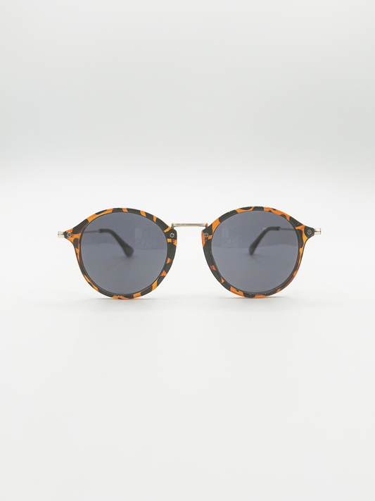 Oversized Round Sunglasses with Tortoiseshell Rim