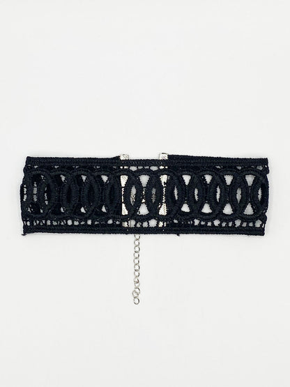 Black Wide Corded Effect Circular Detail Choker Necklace