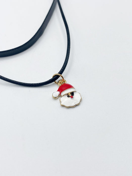 Black PU Leather Choker With Santa Claus Charm