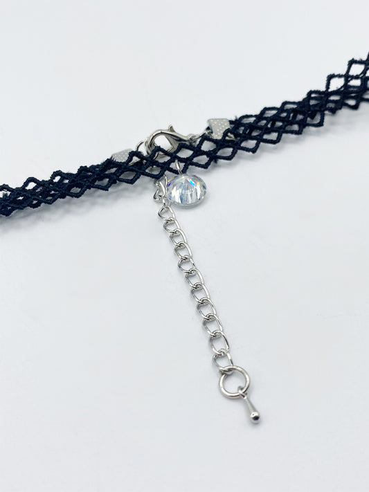 Black Cord Choker With Silver Diamante Charm