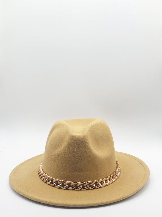 Tan Trilby Hat With Chain Band