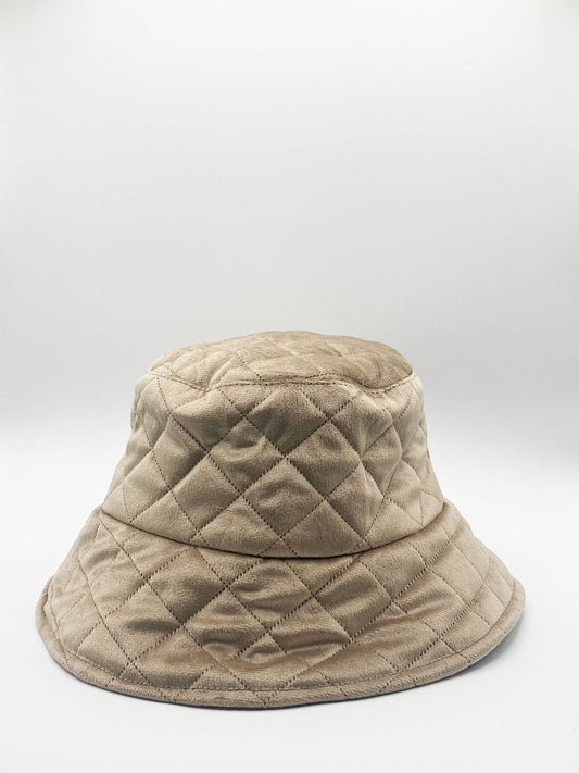 Quilted Bucket Hat in Beige