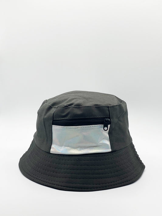 Khaki Bucket Hat with Iridescent Pocket Detail