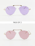 Gold Frame 2 Pack Aviator Style Sunglasses with Bridge