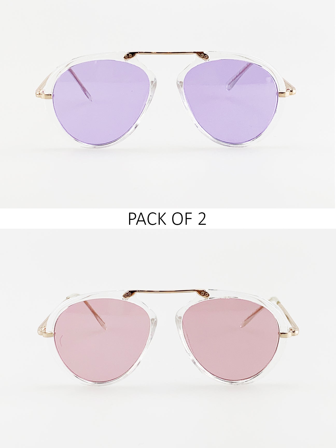 Gold Frame 2 Pack Aviator Style Sunglasses with Bridge