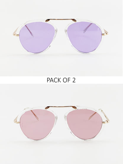Gold Frame 2 Pack Aviator Style Sunglasses with Bridge