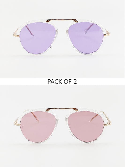 Gold Frame 2 Pack Aviator Style Sunglasses with Bridge