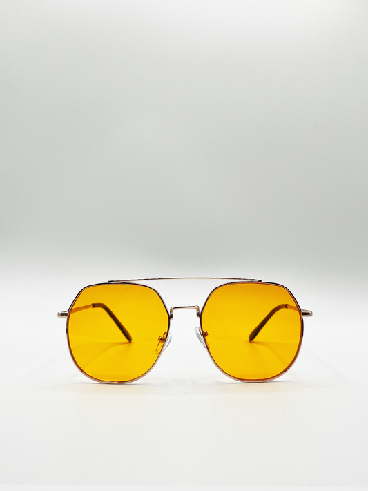 Oversized Aviator Style Sunglasses with Yellow Lenses