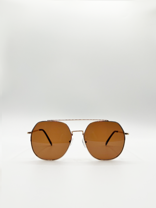 Oversized Aviator Style Sunglasses with Brown Lenses