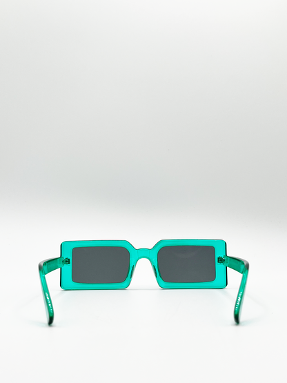 Light Mint Oversized Rectangle Sunglasses with Black Lenses