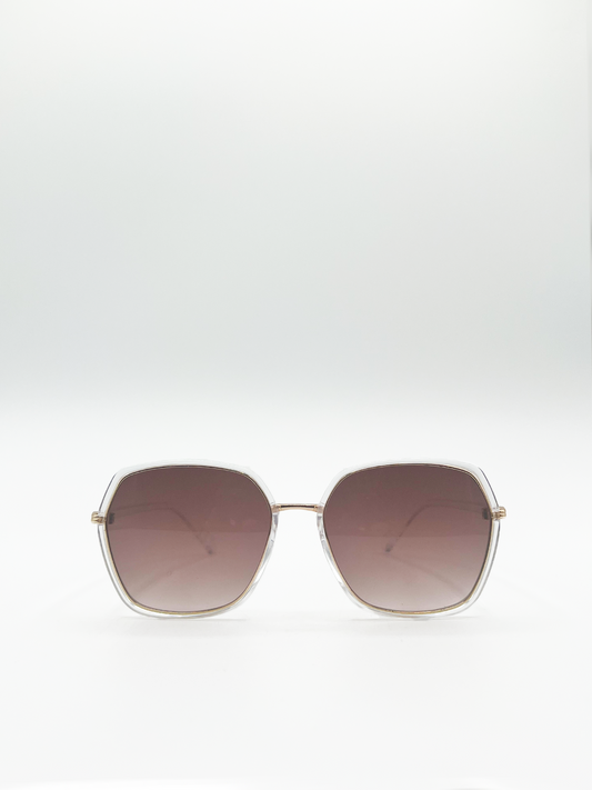 Gold Oversized Frame Sunglasses with Black Lenses