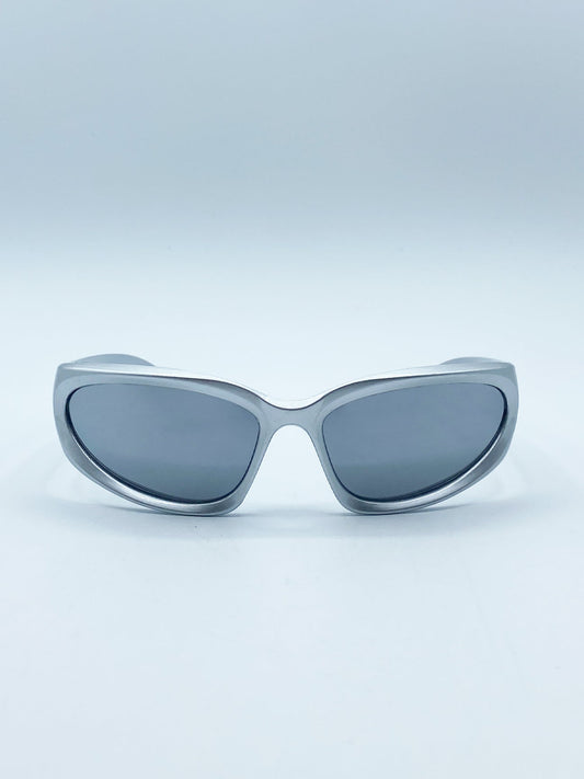 Wrap Around Racer Sunglasses in Silver