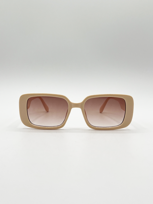 Oversized Rectangle Sunglasses in Beige