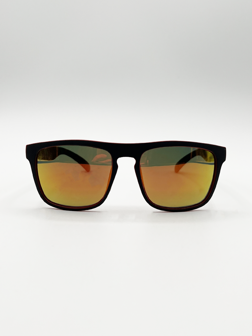 Matte Black Wayfarer Sunglasses with Orange Mirrored Lens