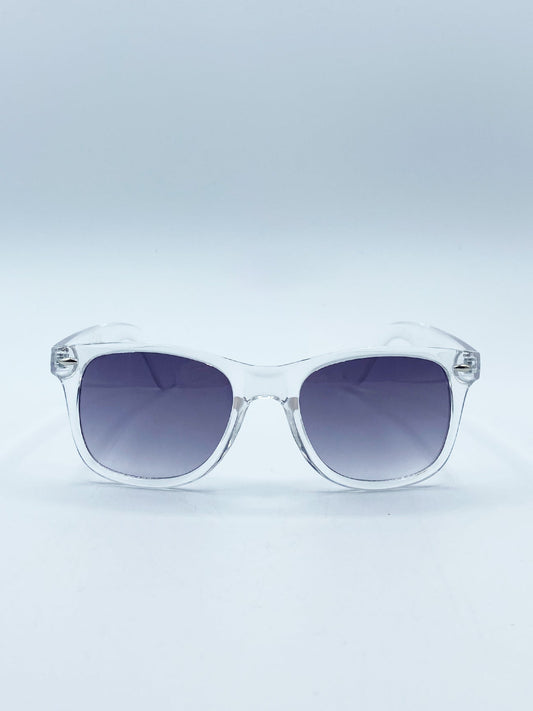 Clear Wayfarer Sunglasses with Graded Grey Lenses