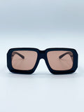 Oversized Square Frame Sunglasses In Black with Orange Lenses