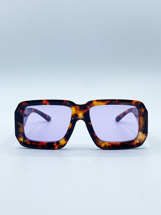 Oversized Square Frame in Brown Tortoiseshell with Purple Lenses