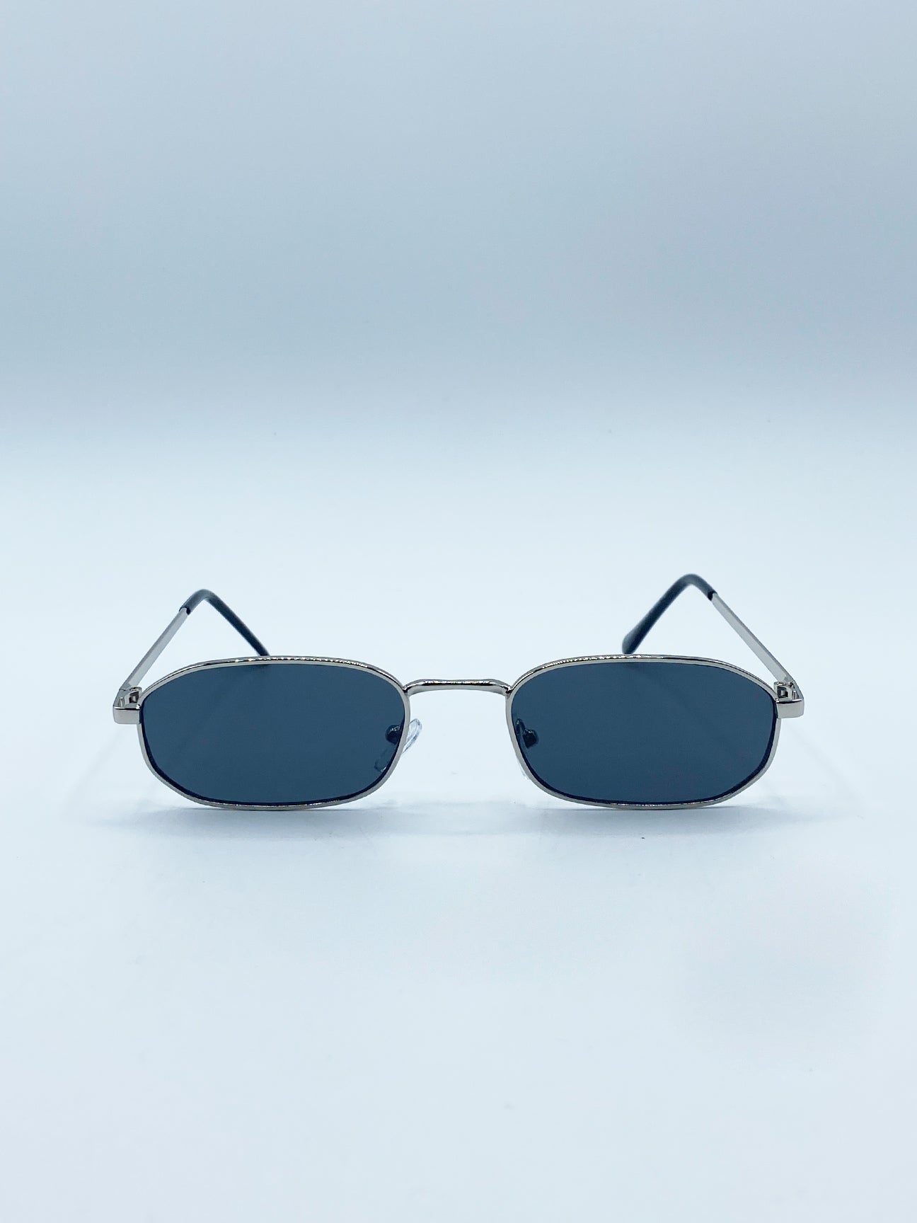 Small Metal Hexagon Frame in silver with Black Lenses