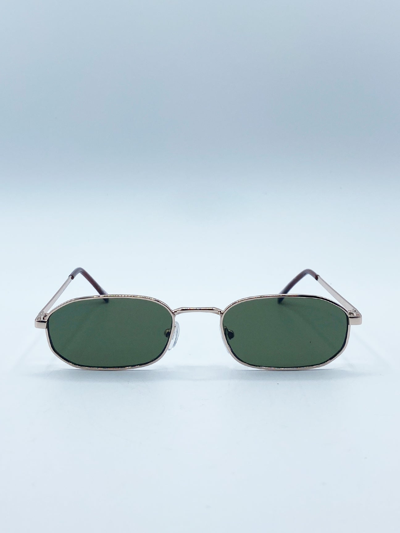 Slim Oval Metal Frame Sunglasses In Silver Khaki