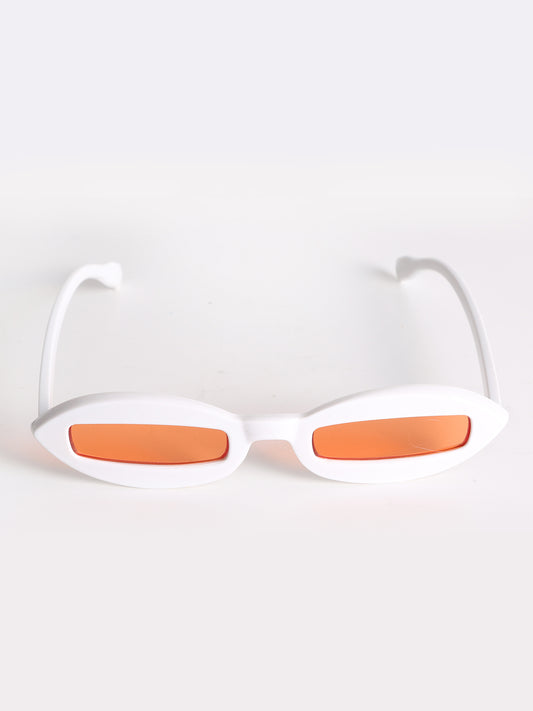 Slim Oval Retro Sunglasses In White