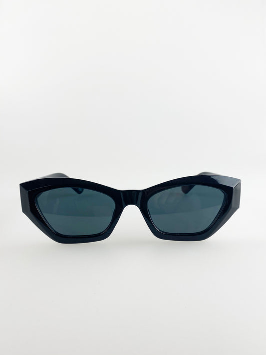 Black Angled Sunglasses with Black Lenses